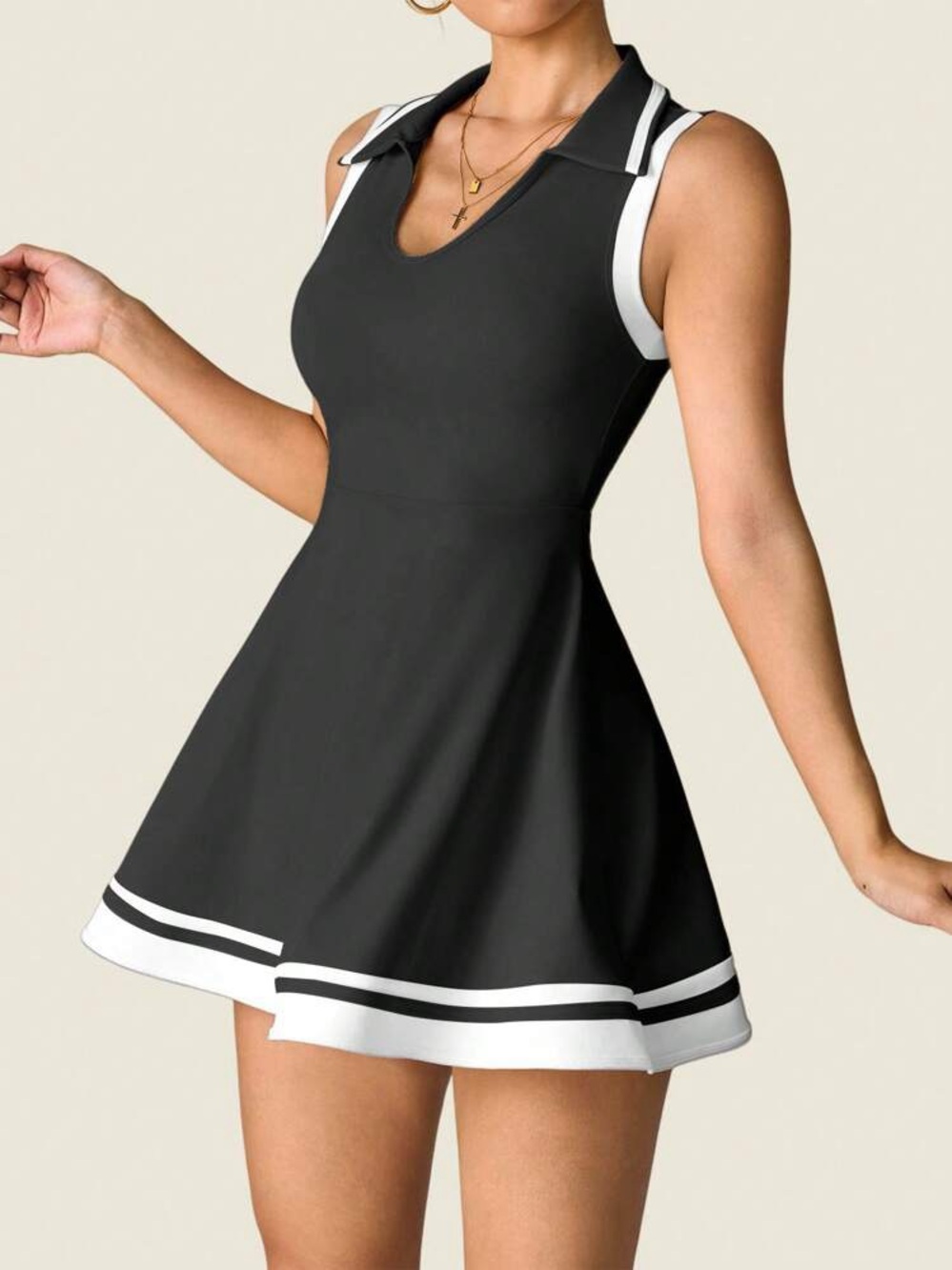 Sleeveless Black and White Polo Athletic Dress